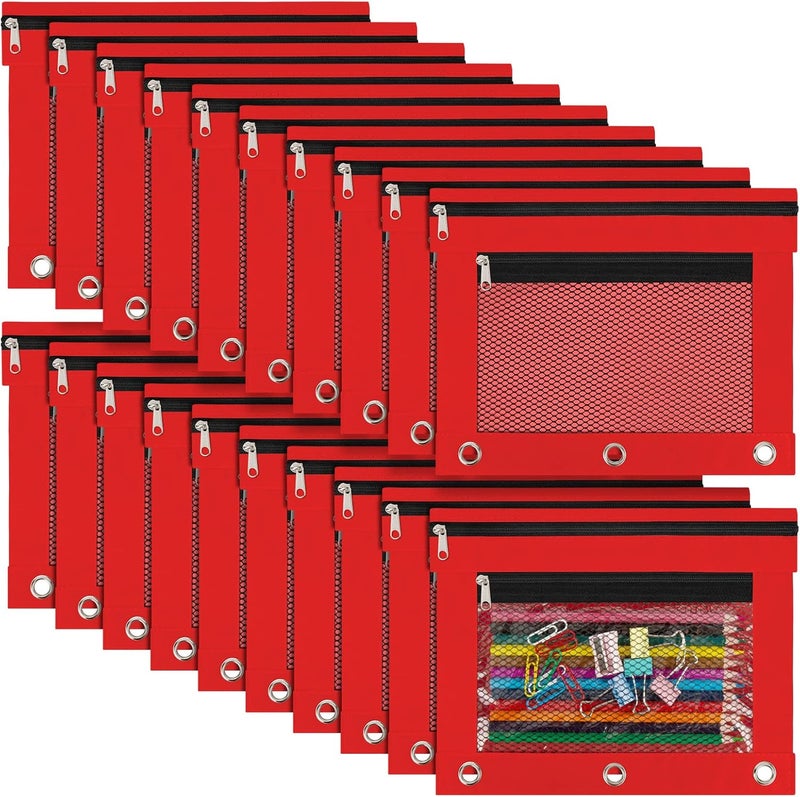 IKAYAS 20 Pack Red Pencil Pouch for 3 Ring Binder Bulk Binder Pencil Pouch with Zipper, Pencil Pouch Bags for Classroom Bulk Pencil Box Pencil Case for Storing School Students Teacher Supplies - Image 1